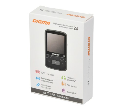 Плеер Hi-Fi Flash Digma Z4 BT 16Gb черный/1.5"/FM/microSDHC/clip Плеер Hi-Fi Flash Digma Z4 BT 16Gb черный/1.5"/FM/microSDHC/clip
