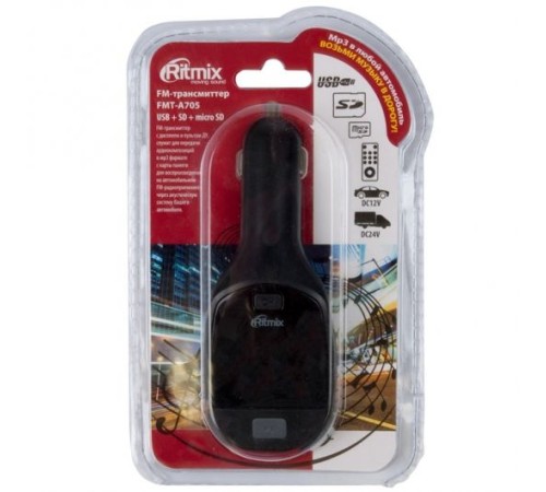 Автомобильный FM-модулятор Ritmix FMT-A705 черный SD/MicroSD USB PDU (15118383) Автомобильный FM-модулятор Ritmix FMT-A705 черный SD/MicroSD USB PDU (15118383)