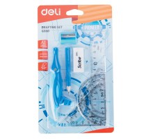 Набор для чертежей Deli EG30001 пластик в компл.:линейка/транспортир/2 угольника/карандаш/ластик/точилка/циркуль
