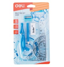 Набор для чертежей Deli EG30001 пластик в компл.:линейка/транспортир/2 угольника/карандаш/ластик/точилка/циркуль