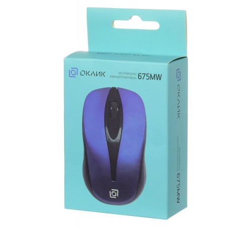 Мышь Оклик 675MW черный/синий оптическая (800dpi) беспроводная USB (2but)