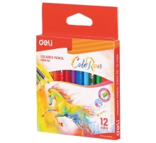 Карандаши цветные Deli EC00400 ColoRun трехгранные тополь 12цв. короткие коробка/европод.