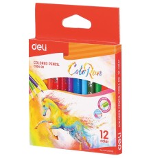 Карандаши цветные Deli EC00400 ColoRun трехгранные тополь 12цв. короткие коробка/европод.