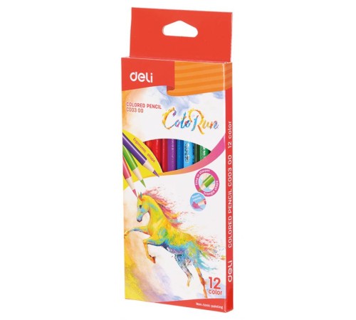 Карандаши цветные Deli EC00300 ColoRun трехгранные тополь 12цв. коробка/европод.