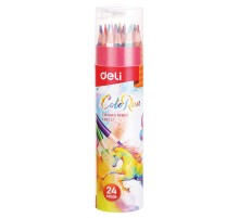 Карандаши цветные Deli EC00327 ColoRun трехгранные тополь 24цв. точилка карт.тубус