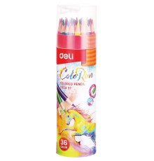 Карандаши цветные Deli EC00337 ColoRun трехгранные 36цв. точилка карт.тубус