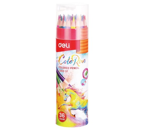 Карандаши цветные Deli EC00337 ColoRun трехгранные 36цв. точилка карт.тубус
