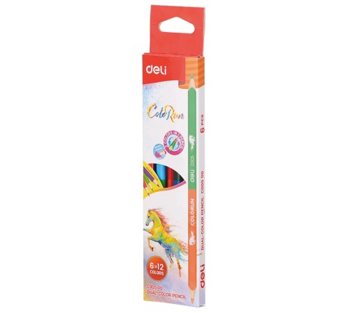 Карандаши цветные Deli EC00500 ColoRun липа 12цв. 2-х сторонние коробка/европод. (6шт)