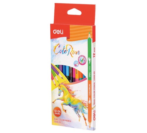 Карандаши цветные Deli EC00520 ColoRun липа 24цв. 2-х сторонние коробка/европод. (12шт)