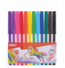 Фломастеры Deli EC10003 ColoRun Вентилируемый 12цв. пакет с европодвесом