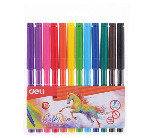 Фломастеры Deli EC10003 ColoRun Вентилируемый 12цв. пакет с европодвесом