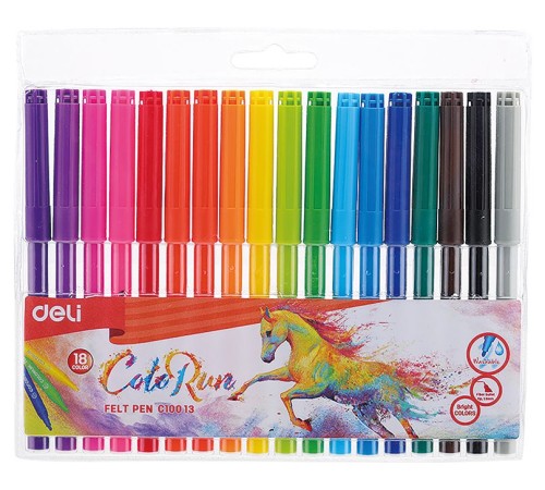 Фломастеры Deli EC10013 ColoRun Вентилируемый 18цв. пакет с европодвесом