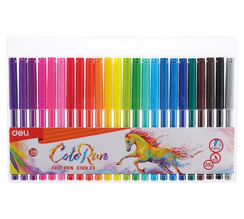 Фломастеры Deli EC10023 ColoRun Вентилируемый 24цв. пакет с европодвесом