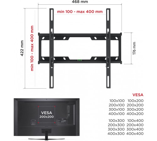 Кронштейн для телевизора Holder T4624-B черный 32"-55" макс.40кг настенный наклон Кронштейн для телевизора Holder T4624-B черный 32"-55" макс.40кг настенный наклон
