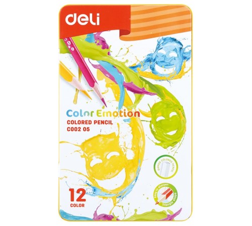 Карандаши цветные Deli EC00205 Color Emotion липа 12цв. мет.кор.