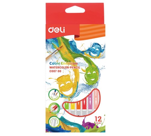 Карандаши цветные акварельные Deli EC00700 Color Emotion липа 12цв. коробка/европод.