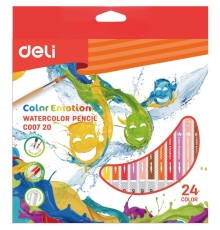 Карандаши цветные акварельные Deli EC00720 Color Emotion липа 24цв. коробка/европод. (24шт)
