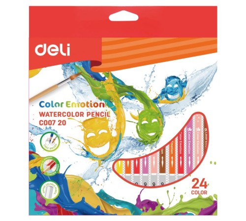 Карандаши цветные акварельные Deli EC00720 Color Emotion липа 24цв. коробка/европод. (24шт)