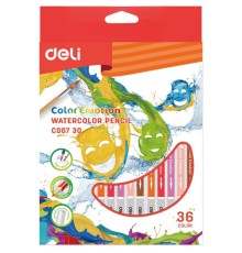 Карандаши цветные акварельные Deli EC00730 Color Emotion липа 36цв. коробка/европод.
