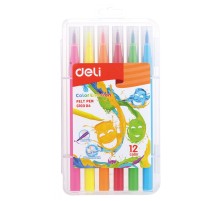 Фломастеры Deli EC10304 Color Emotion кисть смываемые 12цв. пластиковый пенал (12шт.)