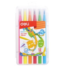 Фломастеры Deli EC10304 Color Emotion кисть смываемые 12цв. пластиковый пенал (12шт.)