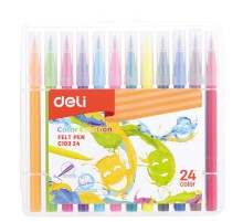 Фломастеры Deli EC10324 Color Emotion кисть смываемые 24цв. пластиковый пенал (24шт.)