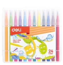 Фломастеры Deli EC10324 Color Emotion кисть смываемые 24цв. пластиковый пенал (24шт.)