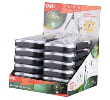 Циркуль Deli EG30404 корпус ассорти металл в компл.:линейка/транспортир/2 угольника/карандаш/ластик/точилка