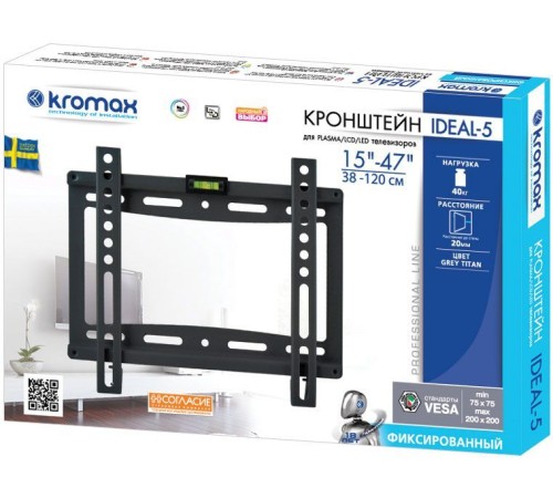 Кронштейн для телевизора Kromax IDEAL-5 белый 15"-47" макс.35кг настенный фиксированный Кронштейн для телевизора Kromax IDEAL-5 белый 15"-47" макс.35кг настенный фиксированный