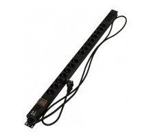 Hyperline SHE-15SH-3IEC-SF-2.5EU Блок розеток, вертикальный, 15 розеток Schuko, 3 розетки IEC320 C13, выключ. с подсветкой, защита от перенапряж., кабель питания 2.5м (3х1.5мм2) с вилкой Schuko 16A, 250В, 1040x44.4x44.4мм (ДхШхВ), корпус алюминий, черный