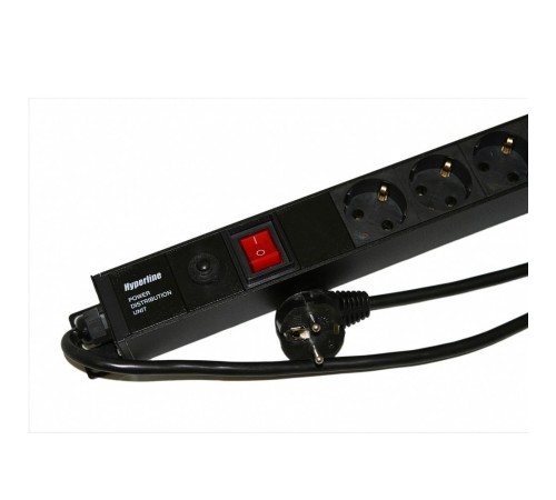 Hyperline SHE-15SH-3IEC-SF-2.5EU Блок розеток, вертикальный, 15 розеток Schuko, 3 розетки IEC320 C13, выключ. с подсветкой, защита от перенапряж., кабель питания 2.5м (3х1.5мм2) с вилкой Schuko 16A, 250В, 1040x44.4x44.4мм (ДхШхВ), корпус алюминий, черный