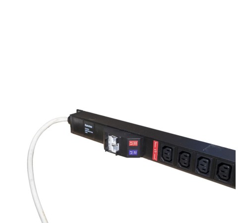 Hyperline SHE-20IEC-4BIEC-B-3PVB Блок розеток, вертикальный, 20 розеток IEC320 C13, 4 розетки IEC320 C19, автоматич. выключатель, кабель питания 3м (3х4.0мм2) с вилкой IEC 60309 32А (2х16A) (2P+E), 250В, 1556x44.4x44.4мм (ДхШхВ), корпус алюминий, черный