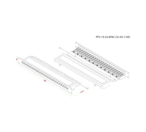 Патч-панель Hyperline PP3-19-24-8P8C-C6-SH-110D 19" 1U 24xRJ45 кат.6 FTP Патч-панель Hyperline PP3-19-24-8P8C-C6-SH-110D 19" 1U 24xRJ45 кат.6 FTP