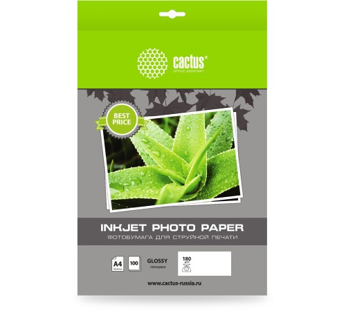 Фотобумага Cactus CS-GA4180100ED A4/180г/м2/100л./белый глянцевое для струйной печати Фотобумага Cactus CS-GA4180100ED A4/180г/м2/100л./белый глянцевое для струйной печати