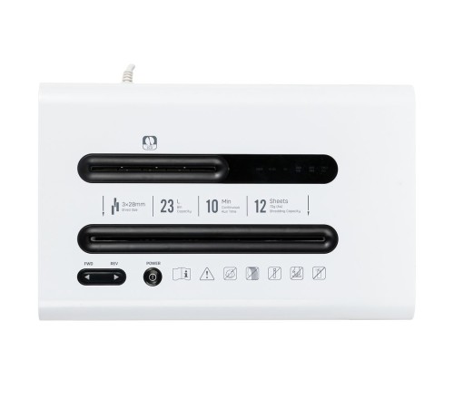 Шредер Deli E9903-EU белый/черный (секр.P-4)/фрагменты/12лист./23лтр./скрепки/скобы/пл.карты/CD