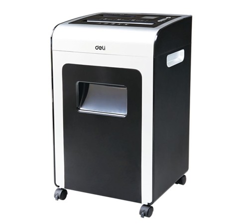 Шредер Deli E9917-EU черный/белый с автоподачей (секр.P-4)/фрагменты/16лист./31лтр./скрепки/скобы/пл.карты/CD