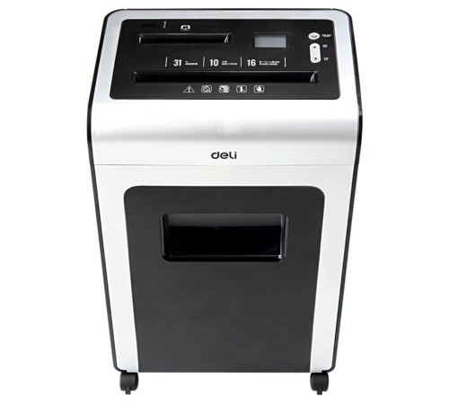 Шредер Deli E9917-EU черный/белый с автоподачей (секр.P-4)/фрагменты/16лист./31лтр./скрепки/скобы/пл.карты/CD