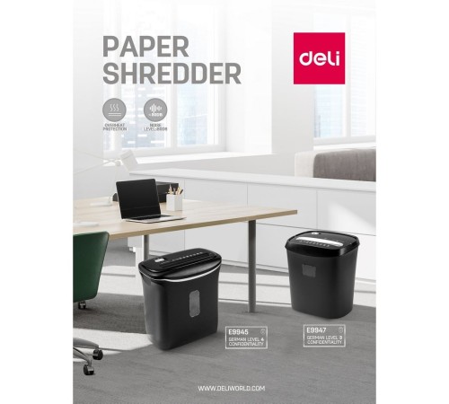 Уничтожитель бумаг Deli E9947, P-4, 5х38, 8 лист. одновременно, 15л