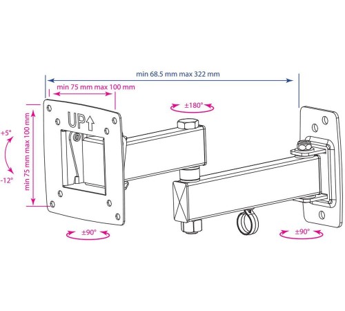 Кронштейн для телевизора Kromax OPTIMA-104 черный 10"-28" макс.25кг настенный поворотно-выдвижной и наклонный Кронштейн для телевизора Kromax OPTIMA-104 черный 10"-28" макс.25кг настенный поворотно-выдвижной и наклонный