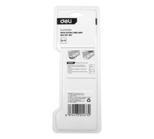 Ключи Deli Набор шестигранных ключей сверхдлинных Deli DL231309H 9 шт размеры 1,5,2,2,5,3,4,5,6,8,10мм, пластиковый держатель Ключи Deli Набор шестигранных ключей сверхдлинных Deli DL231309H 9 шт размеры 1,5,2,2,5,3,4,5,6,8,10мм, пластиковый держатель