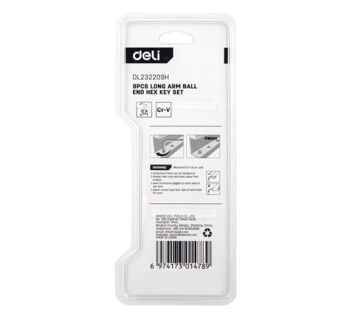 Ключи Deli Набор шестигранных ключей с шаром удлиненных Deli DL232209H 9 шт размеры 1,5,2,2,5,3,4,5,6,8,10мм, пластиковый держатель Ключи Deli Набор шестигранных ключей с шаром удлиненных Deli DL232209H 9 шт размеры 1,5,2,2,5,3,4,5,6,8,10мм, пластиковый держатель