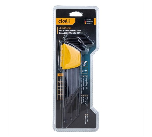 Ключи Deli Набор шестигранных ключей с шаром сверхдлинных Deli DL232309H 9 шт размеры 1,5,2,2,5,3,4,5,6,8,10мм, пластиковый держатель Ключи Deli Набор шестигранных ключей с шаром сверхдлинных Deli DL232309H 9 шт размеры 1,5,2,2,5,3,4,5,6,8,10мм, пластиковый держатель