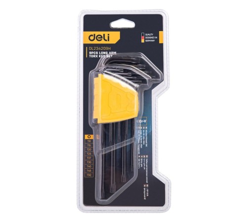 Ключи Deli Набор шестигранных ключей «TORX" удлиненных Deli DL234209H 9 шт размеры T10,T15,T20,T25,T27,T30,T40,T45,T50, пластиковый держатель Ключи Deli Набор шестигранных ключей «TORX" удлиненных Deli DL234209H 9 шт размеры T10,T15,T20,T25,T27,T30,T40,T45,T50, пластиковый держатель
