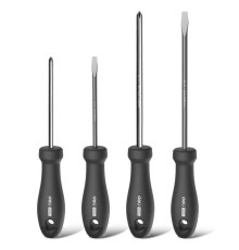 Набор отверток "Home Series Black" Deli HT1004 4шт  SL5x100+SL6x150+PH1x100+PH2x150, эксклюзивный дизайн, рукоятка из высококачественного софттач пластика