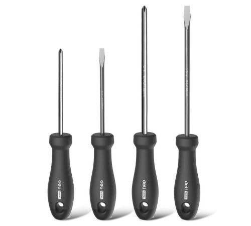 Набор отверток "Home Series Black" Deli HT1004 4шт  SL5x100+SL6x150+PH1x100+PH2x150, эксклюзивный дизайн, рукоятка из высококачественного софттач пластика