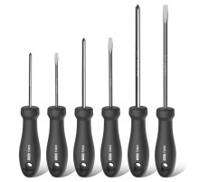 Набор отверток "Home Series Black" Deli HT1006 6шт  SL3x75+SL5x100+SL6x150+PH0x75+PH1x100+PH2x150, эксклюзивный дизайн, рукоятка из высококачественного софттач пластика