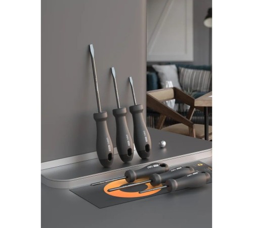 Набор отверток "Home Series Black" Deli HT1006 6шт  SL3x75+SL5x100+SL6x150+PH0x75+PH1x100+PH2x150, эксклюзивный дизайн, рукоятка из высококачественного софттач пластика