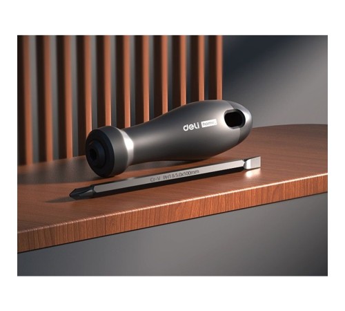 Двухсторонняя отвертка "Home Series Black" Deli HT1055  SL5+PH1, длина жала 100мм, эксклюзивный дизайн, рукоятка из высококачественного софттач пластика