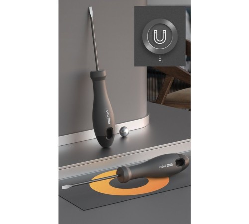 Шлицевая отвёртка "Home Series Black" Deli HT1105 5x100мм Эксклюзивный дизайн, рукоятка из высококачественного софттач пластик Шлицевая отвёртка "Home Series Black" Deli HT1105 5x100мм Эксклюзивный дизайн, рукоятка из высококачественного софттач пластик