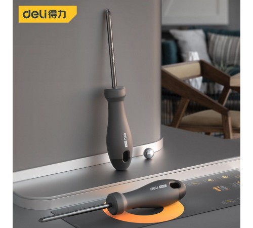 Крестовая отвертка "Home Series Black" Deli HT1206 PH2x150мм  Эксклюзивный дизайн, рукоятка из высококачественного софттач пластика